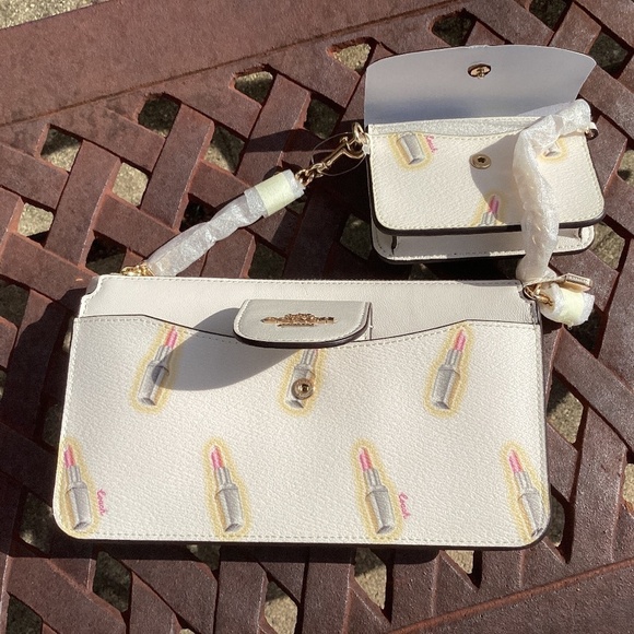 NWT Coach Poppy Lipstick Print Chain Strap Removable Card Case Crossbody… - Picture 8 of 10